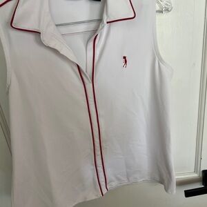 White Sleeveless Polo Shirt with Red Trim